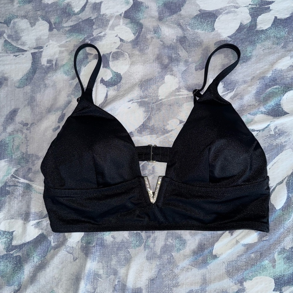 Victoria's Secret V-Hardware Bralette Bikini set rhinestones black gold swim